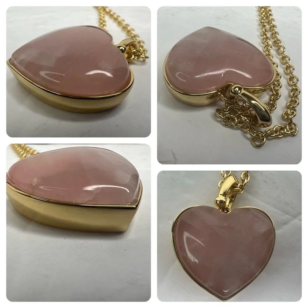 Coach Heart Carved Pink Quartz Necklace Earring and Bracelet Set - Picture 14 of 16